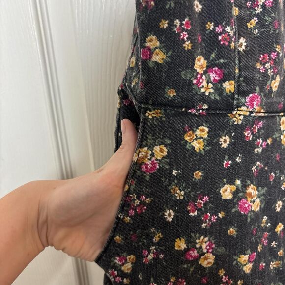 No Boundaries Large Black Floral Button-Front Denim Mini Dress - Picture 3 of 6